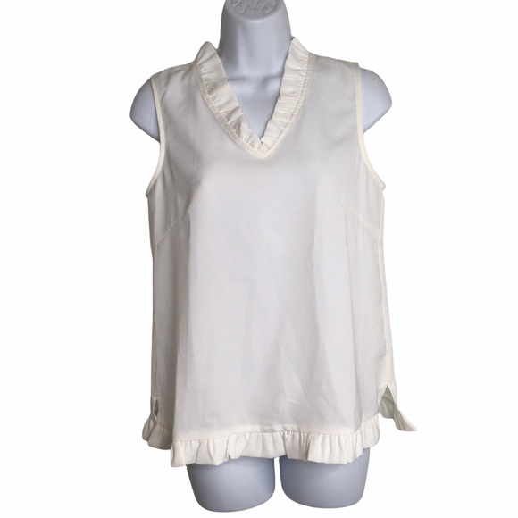 JADE Ruffle V-Neck Sleeveless Top White - Picture 2 of 10